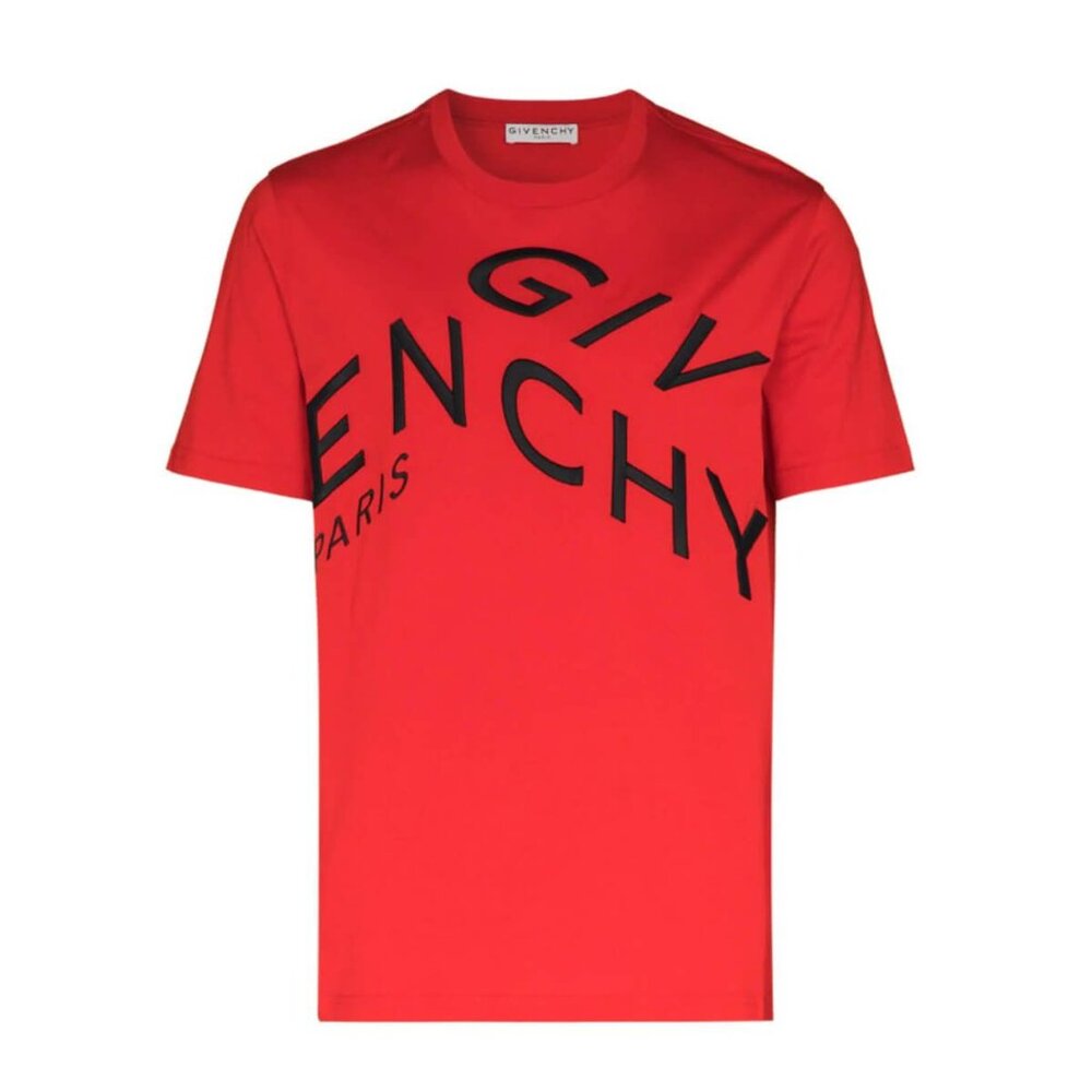 Givenchy Designer Men's Red- Black Embroidered Logo T-Shirt – Size L & XL